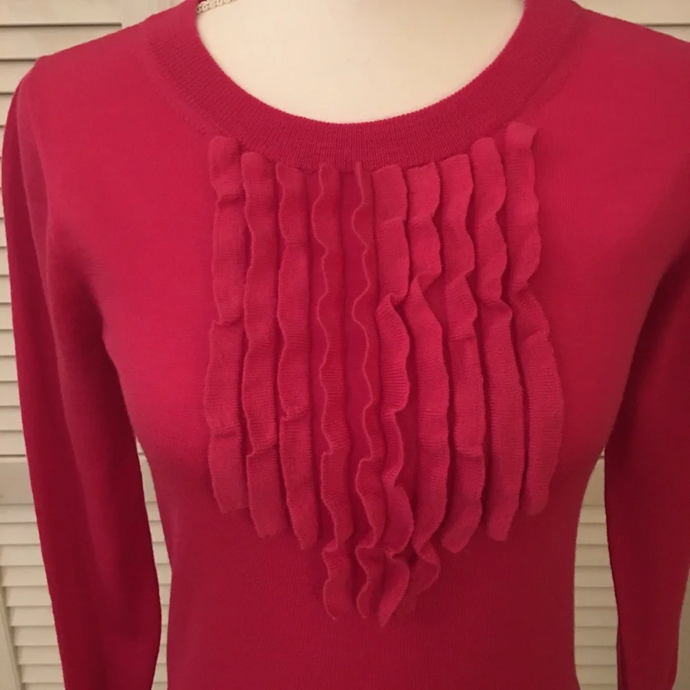 J. Crew Merino Wool Bright Pink Ruffle Sweater Size XS